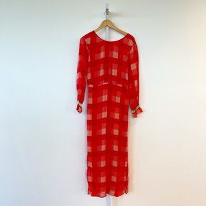 Veda Crane Hibiscus Plaid Maxi Dress